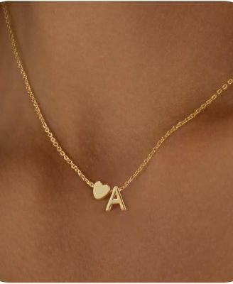 Heart Initial Necklaces for Women 14K Gold Plated Dainty A-Z Letter Pendant Necklace Tiny Gifts for Womens Jewelry