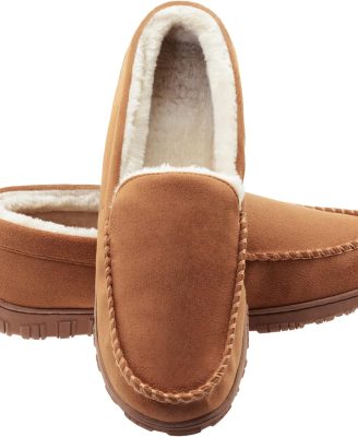Moccasins for Men House Slippers Indoor Outdoor Plush Mens Bedroom Shoes with Hard Sole